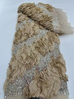 Tissu en dentelle perlée fait main haut de gamme NI.AI, grande broderie rouge, dentelle à sequins, tissu en tulle aqua brodé pour robe de mariée C275