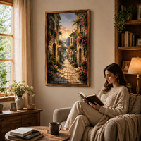 Grande Peinture Murale en Bois Encadrée, Style Art Déco, Paysage Imprimé UV, Décoration Moderne Suspendue, Faite à la Main, Élégante pour Salon