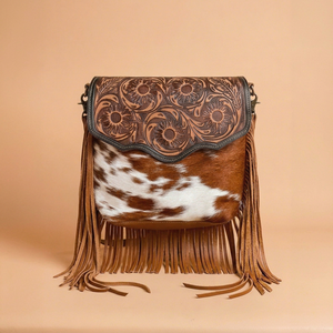 Vintage Genuine Leather Shoulder Bag Fringe Crossbody <b>Purse</b> Embossed Floral Pattern for Daily Travel - Product Image 1