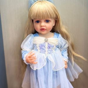 NPK-Muñeca <span class=keywords><strong>de</strong></span> bebé realista <span class=keywords><strong>de</strong></span> cuerpo completo, muñeca <span class=keywords><strong>de</strong></span> bebé <span class=keywords><strong>de</strong></span> silicona suave al tacto, princesa Reborn <span class=keywords><strong>de</strong></span> 55CM con pelo rubio largo, vestido azul - Product Image 1