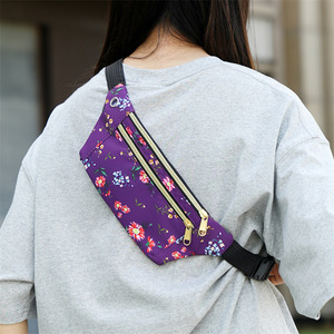 Floral Print Women's Waist <b>Bag</b> Oxford Cloth Waterproof Zipper Fitness Running Crossbody <b>Bag</b> Purple Red Black Blue - Product Image 4