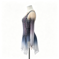 Robe de patinage artistique à manches longues avec dégradé violet-bleu et strass, dos découpé, pour filles et femmes