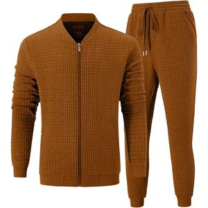 Men's Tracksuit 2 Piece Set Full Zip Waffle Knit Casual <b>Jogging</b> <b>Suit</b> Autumn Breathable Outfit - Product Image 2
