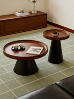 Table basse ronde en bois massif de style minimaliste moderne avec base en fer forgé, plateau en bois massif, meubles de salon