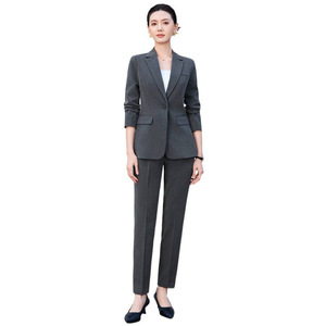 Women's Suit Set Gray Three Quarter Sleeve Wool Blend Anti-Wrinkle Office Lady Professional Work Wear Commute Interview Uniform - Product Image 5