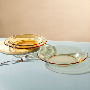 Assiettes à repas ambrées pour la maison Plat en <span class=keywords><strong>verre</strong></span> résistant à la chaleur Four à micro-ondes Lave-vaisselle Réfrigérateur Disponible - Product Image 3