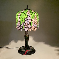 Lampe de table/bureau LED 10 pouces style européen vintage, abat-jour en vitrail coloré soudé, motif rose