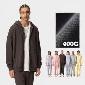 H5437 Nouveautés Automne Hiver, sweats à capuche unisexes personnalisés en coton mélangé 400 g/m², doublure en molleton français, fermeture éclair - Product Image 3
