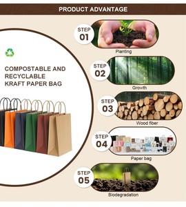 Bolsas de <span class=keywords><strong>Papel</strong></span> <span class=keywords><strong>Kraft</strong></span> y <span class=keywords><strong>Papel</strong></span> Reciclado Ecológicas con Asas de Cordón de <span class=keywords><strong>Papel</strong></span> Trenzado para Comida para Llevar, Compras, Tamaños y Colores Personalizables - Product Image 4