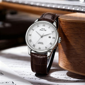 Reloj de Cuarzo de Lujo <span class=keywords><strong>para</strong></span> Hombre, con Logotipo OEM, Cristal Mineral, Correa de Cuero, Diseño Clásico Multifunción con Indicador Lunar, en Acero Inoxidable - Product Image 4