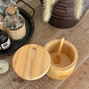 Bamboo <b>Spice</b> <b>Jar</b> With Lid And Spoon Airtight Storage For Solid Seasonings Kitchen Use Size M - Product Image 2