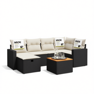 Juego de Sofás de Jardín MVOIC, Ratán Sintético Negro, Cojines de Espuma de Alta Densidad, Diseño Contemporáneo, Muebles de Patio - Product Image 1