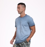 Elegante camiseta casual de teñido en frío para hombres, camiseta azul 100% de algodón para hombres, Camiseta con cuello en V para hombres
