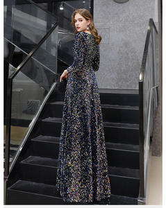 ชุดเดรสยาวปักเลื่อมคุณภาพสูง แขนยาว คอวี สำหรับงานกลางคืน งานเลี้ยง งานพรอม - Product Image 2