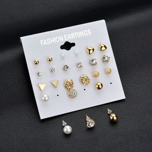 Joyería de Moda Simple y Económica al por Mayor 2019, Aretes Cuadrados con Forma de Corazón para Mujer, Juego de Aretes de Cristal y Perlas - Product Image 3