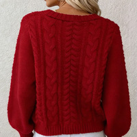 Winter Cross-Border Korea Europa Vereinigte Staaten V-Ausschnitt Neue Schnür-Strickjacke aus Acryl mit Langen Ärmeln Einfarbiger Vintage-Zopfstrick