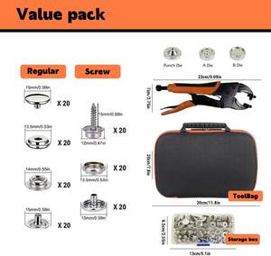 भारी शुल्क स्नैप फास्टनर टूल किट, समायोज्य सेटर के साथ पंचिंग फ़ंक्शन, 100 सेट बोट कवर स्नैप के साथ 15 मिमी स्नैप उपकरण - Product Image 2