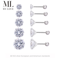 Boucles d'oreilles clous Mylove personnalisées en argent sterling 925 plaqué rhodium avec moissanite taille ronde et 4 griffes à vis, vente en gros