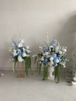 Décoration florale de style jardin en soie durable au design luxueux, fleurs artificielles pour centre de table de mariage, blanc et bleu