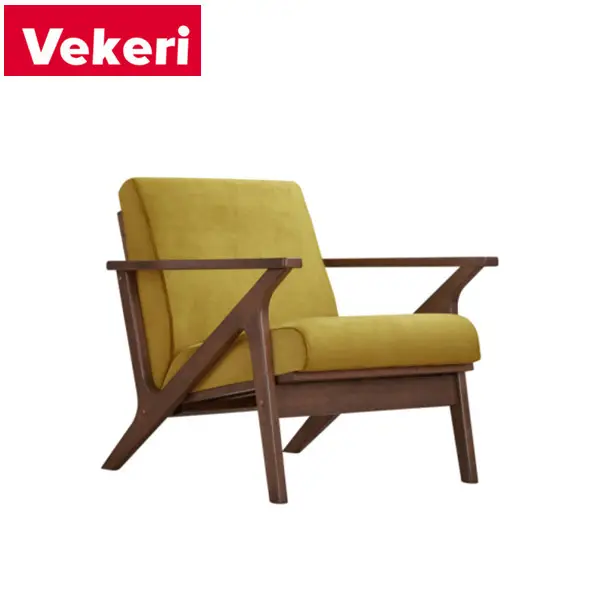 Modern wide back chair dark brown solid wood legs cotton fabric armchairs for living room