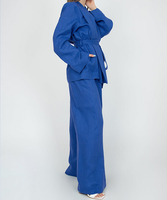 Ensemble de vêtements pour femmes à la mode personnalisée, cardigan en coton et lin, ensemble 2 pièces avec pantalon long et ceinture, décontracté pour l'hiver