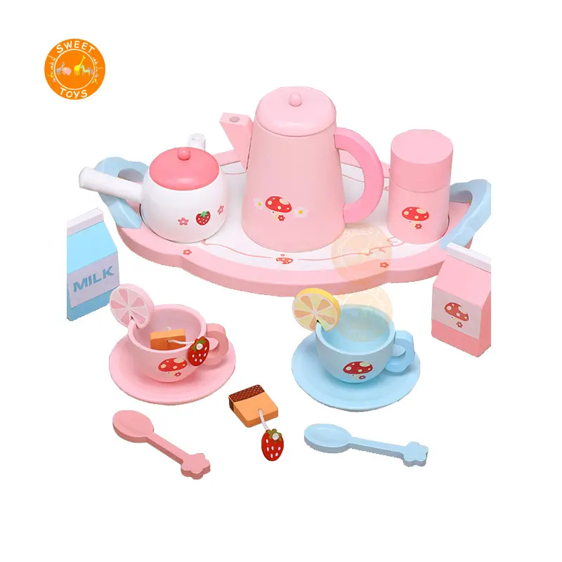 Wooden Role Play Set Toy Simulation Wooden Afternoon Tea Set For Kids Pretend Play Wooden Kitchen Set Toy