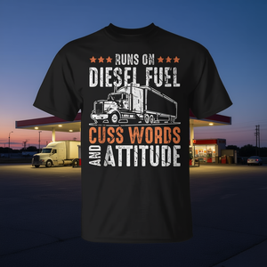 T-shirt de camionneur Diesel Fuel Cuss Words Attitude Graphic Design Chemise décontractée pour hommes - Product Image 3