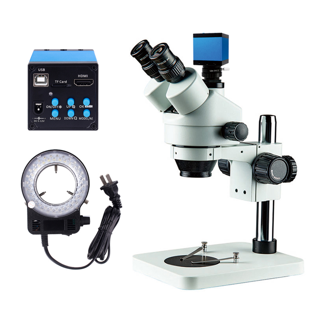 Professional 7X 45X Zoom Trinocular Stereo Microscope 18Mp Digital Camera Led Light Trinocular Optical Glass Microscope Sheet