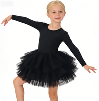 Justaucorps de danse sans dos avec trois jupes en maille, robe de danseuse à manches longues, costume de performance pour enfants