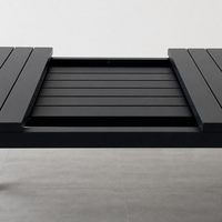Table à manger extensible noir mat avec plateau à lattes anthracite foncé pour terrasse, jardin, cour et divertissements en plein air