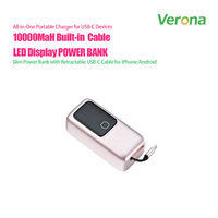 Chargeur portable MINI Type-C 10000mAh 45W avec câble intégré et écran numérique pour iPhone et Android