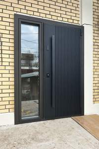 דלת פלדה מודרנית עם זיגוג כפול |   דלת כניסה לבית |   עיצוב פסים אנכיים - Product Image 3