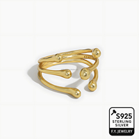 Bague ouverte multi-lignes unique en argent 925 pour femmes extrémités de gouttelettes abstraites Design sculptural bijoux fins pour un style inspiré de l'art