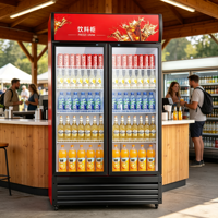 Vitrine réfrigérée rouge à double porte avec unité de refroidissement inférieure et panneau supérieur personnalisé pour la restauration événementielle en extérieur