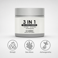 Gummies Shilajit, Mousse de Mer et Ashwagandha 3-en-1 : Complément Bien-être Énergie et Soutien Immunitaire – 30 Unités