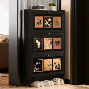 Vintage-style ultra-thin <b>shoe</b> cabinet, simple <b>storage</b>, small footprint, suitable for home, entryway, dormitory, and multi-level - Product Image 2