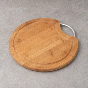 Новый дизайн, индивидуальная круглая бамбуковая деревянная разделочная доска с ручкой для приготовления пищи