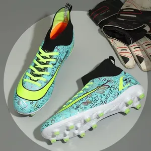 Futbol kapalı spor ayakkabı yüksek üst erkekler Spike koşu ayakkabıları Pitch çivili çizmeler futbol ayakkabısı oyunları için özel dış mekan teli TPU