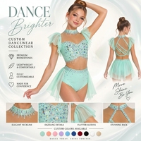 Costume de danse lyrique vert menthe personnalisé pour femmes et filles, justaucorps à manches bouffantes avec strass, jupe en maille, tenue de scène