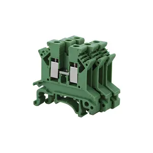 UK 2.5B Green Din Rail Mounted PA66 Screw Type 24-12AWG Electric Wire Connector Feed Through Terminal Block