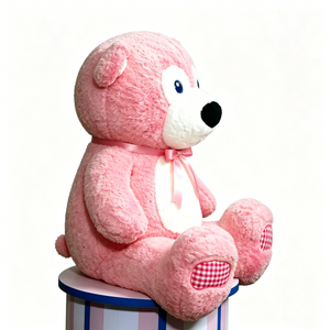 Customize <b>Pink</b> teddy <b>bear</b> plush, gingham paw stuffed <b>bear</b>, satin bow <b>bear</b> toy, cottagecore plush, girls <b>pink</b> <b>bear</b> gift - Product Image 3