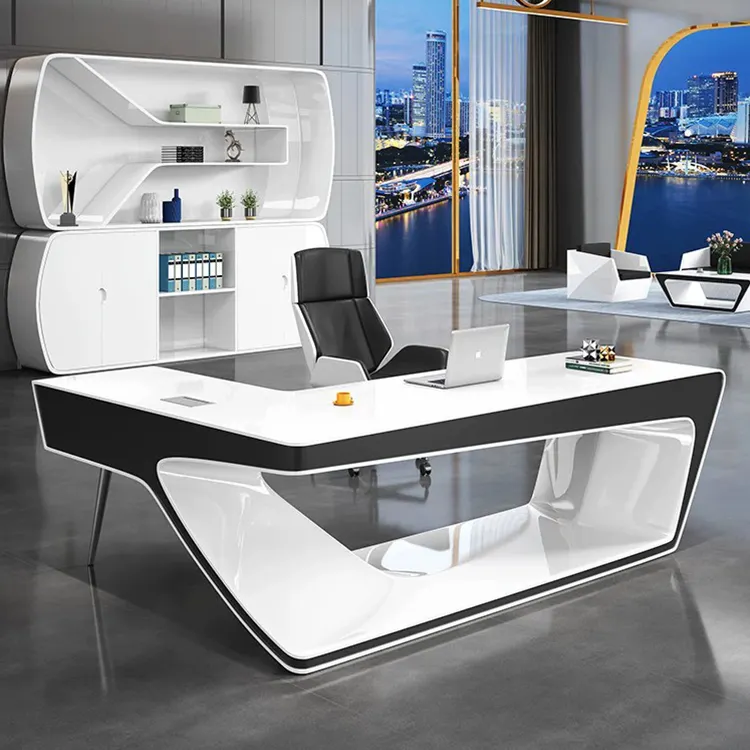 Classic Piano Lacquered Surface Unique Shape Executive Table Luxurious Stylish Office Furniture Writing Desk Working Table