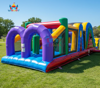 Parcours d'obstacles gonflable commercial coloré pour enfants – Défi interactif pour fêtes et locations événementielles