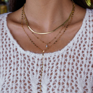 Collier pendentif goutte d'eau multicouche en acier inoxydable doré pour femme, bijoux de fête - Product Image 3