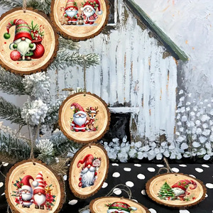 Natale moderno rotondo <span class=keywords><strong>Woodblock</strong></span> nano Set per cortile e festa decorazione in legno ciondolo ornamento - Product Image 3