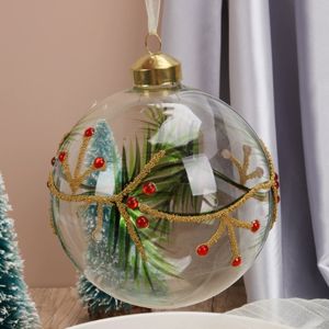 Bola de Navidad de cristal transparente con hojas pintadas a mano y piedras brillantes decorativas Rojas Adornos navideños - Product Image 3