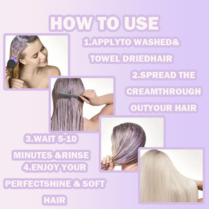 Masque capillaire violet Rozino, masque anti-jaunissement pour cheveux blonds décolorés, gris argenté, neutralise les tons jaunes et bruns, nourrit les cheveux abîmés - Product Image 6