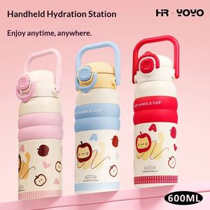 Linda Taza Infantil de Dibujos Animados con Doble Pajita, Termo Portátil de Acero Inoxidable 316, Personalizable para Estudiantes - Product Image 2