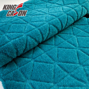 Tissu <span class=keywords><strong>en</strong></span> <span class=keywords><strong>fausse</strong></span> <span class=keywords><strong>fourrure</strong></span> jacquard 100 % polyester bleu à carreaux, brossé d'un côté, recyclé, anti-plis, pour couverture, directement de l'usine Kingcason - Product Image 4