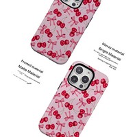 Coque de téléphone portable magnétique 2-en-1 style Ins avec motif cerise et transfert thermique, design antichoc double couche pour iPhone 17